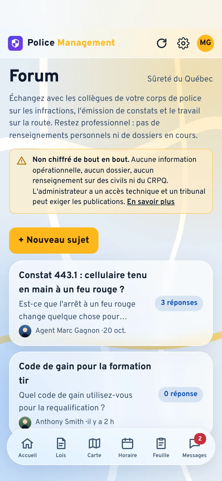 Forum d'un corps de police